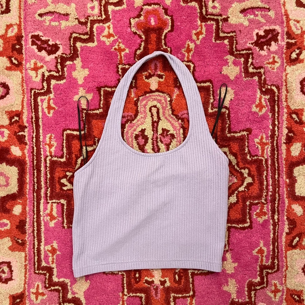 H&M Lilac Purple Ribbed Halter Tank Top